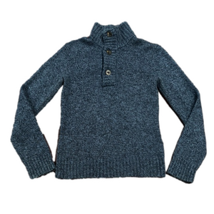 H&M L.O.G.G Chunky Knit Navy Mock Neck 1/4 Button Sweater Top - Size Small